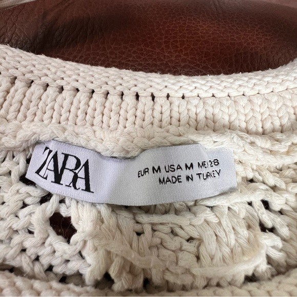 Zara Ball Trim Textured Knit Top size M. Cream Color Excellent condition - Picture 3 of 6